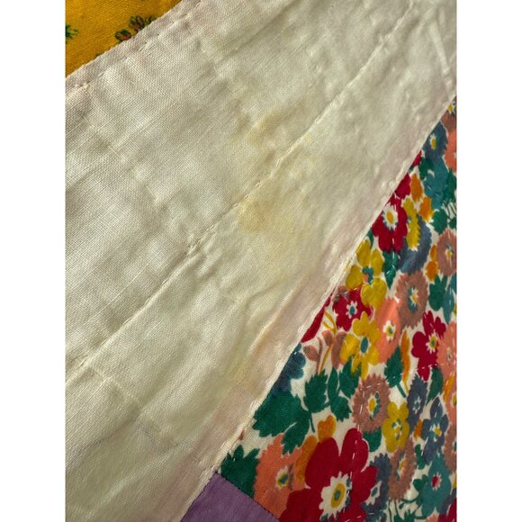 Vintage 60's Quilt Patchwork Purple Yellow Floral 92x78" - Picture 5 of 16